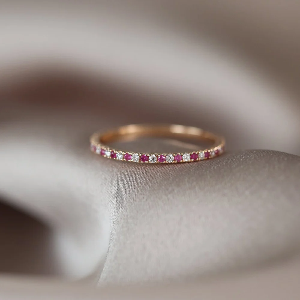 14K Emerald and Diamond Alternating Eternity Ring - Image 2