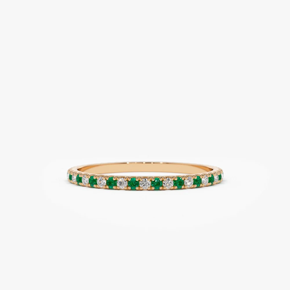 14K Emerald and Diamond Alternating Eternity Ring - Image 3