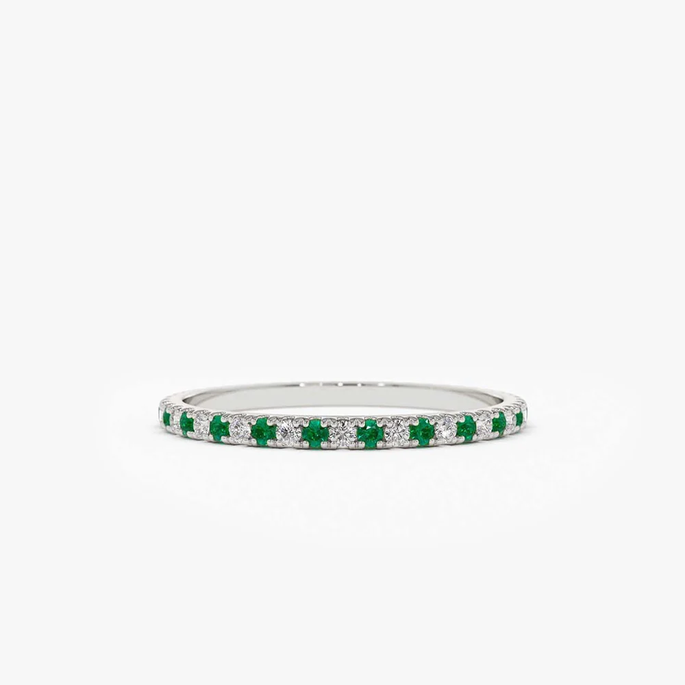 14K Emerald and Diamond Alternating Eternity Ring - Image 4