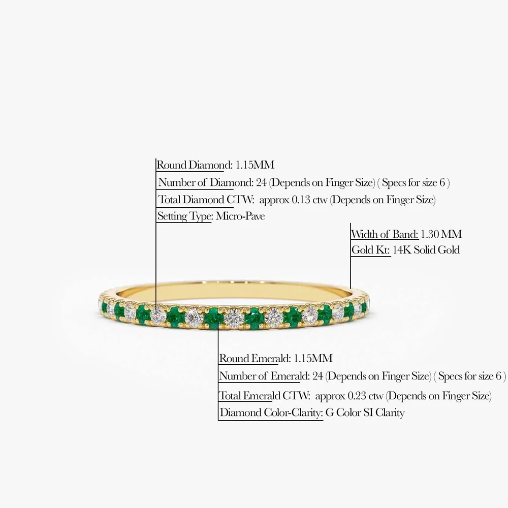 14K Emerald and Diamond Alternating Eternity Ring - Image 5