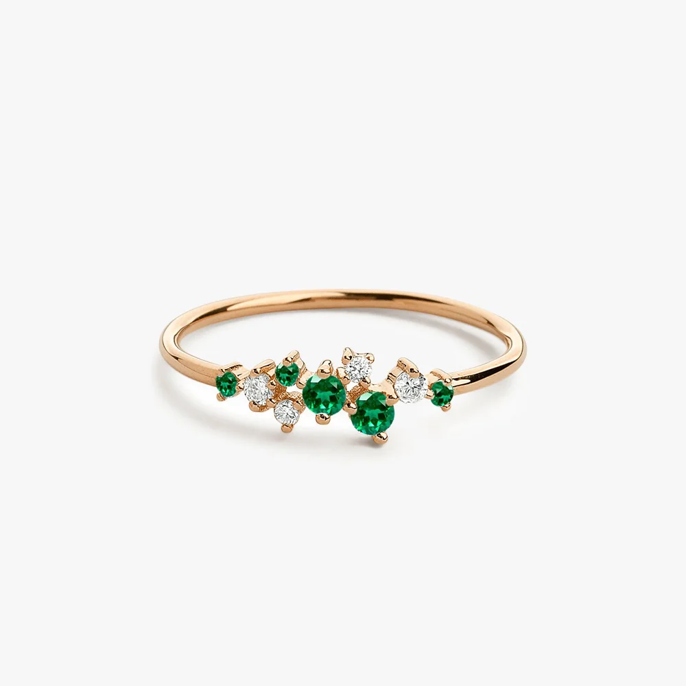 14k Emerald and Diamond Cluster Ring - Image 5