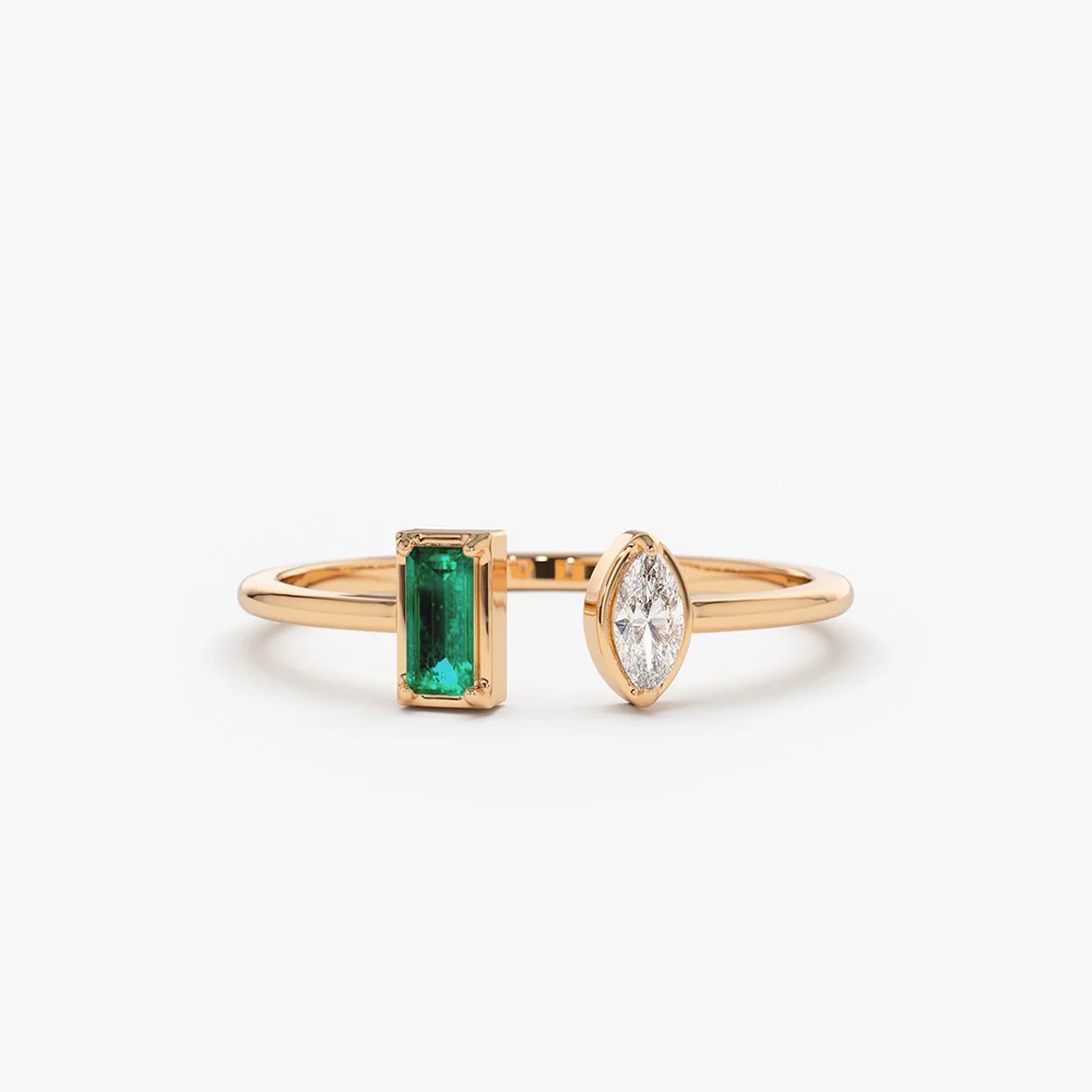 14K Gold Emerald and Diamond Cuff Ring - Image 4