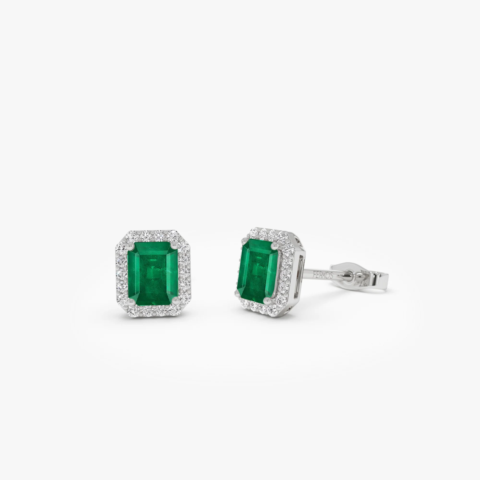 14k Emerald and Diamond Halo Stud Earrings - Image 5