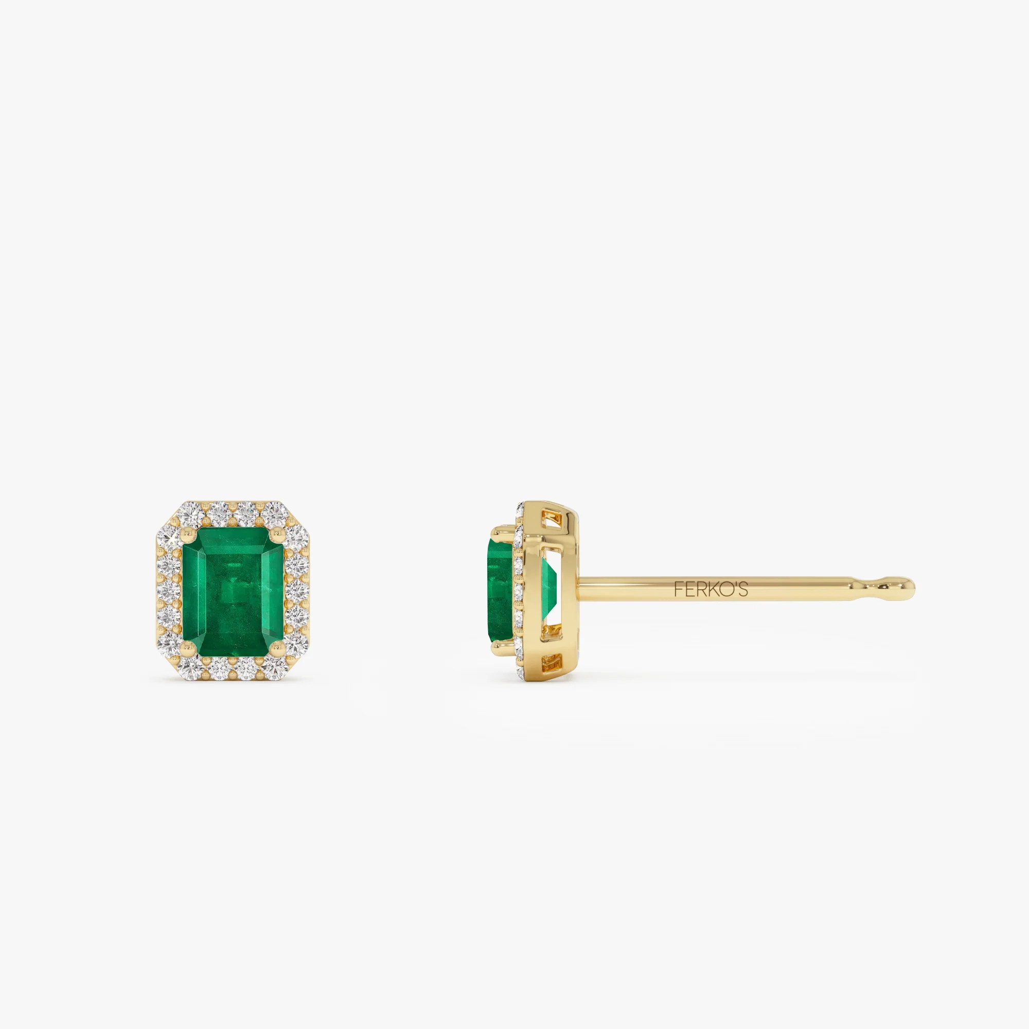 14k Emerald and Diamond Halo Stud Earrings - Image 6