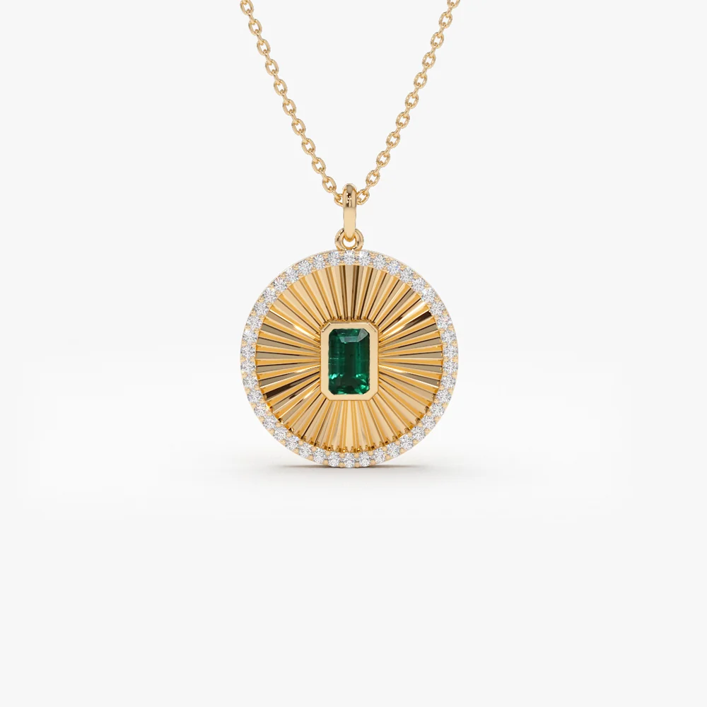 14K Emerald and Diamond Medallion Necklace - Image 6
