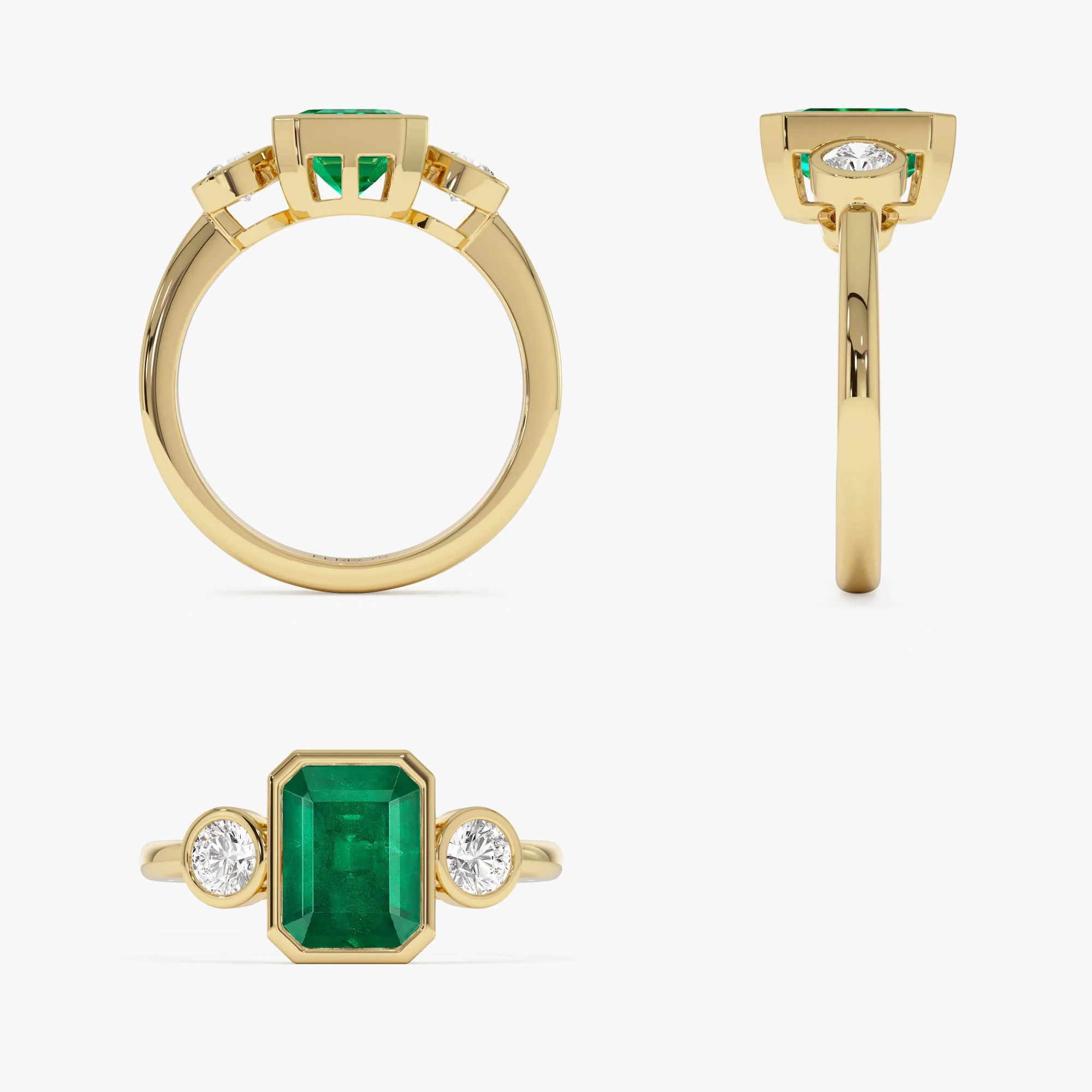 14k Emerald Bezel Set Three Stone Ring - Image 9