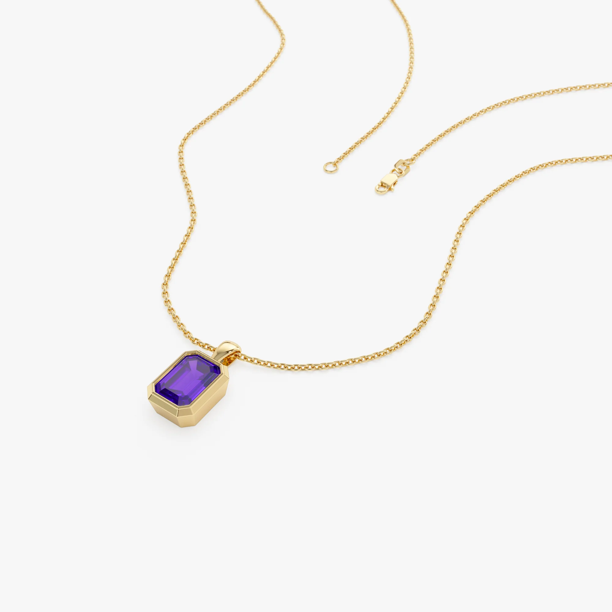 14K Emerald Cut Amethyst Vertical Bezel Setting Pendant - Image 7
