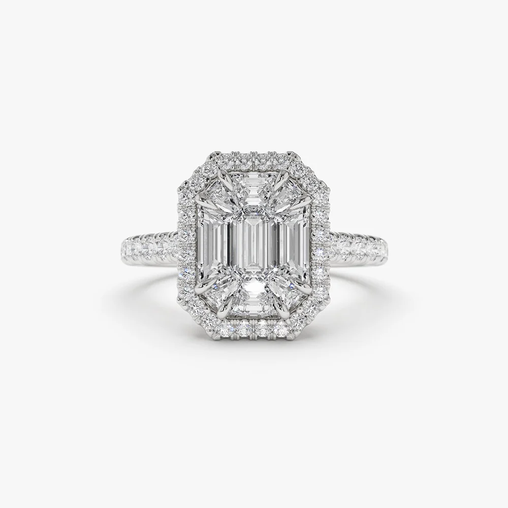 14k Emerald Cut Illusion Halo Setting Engagement Ring