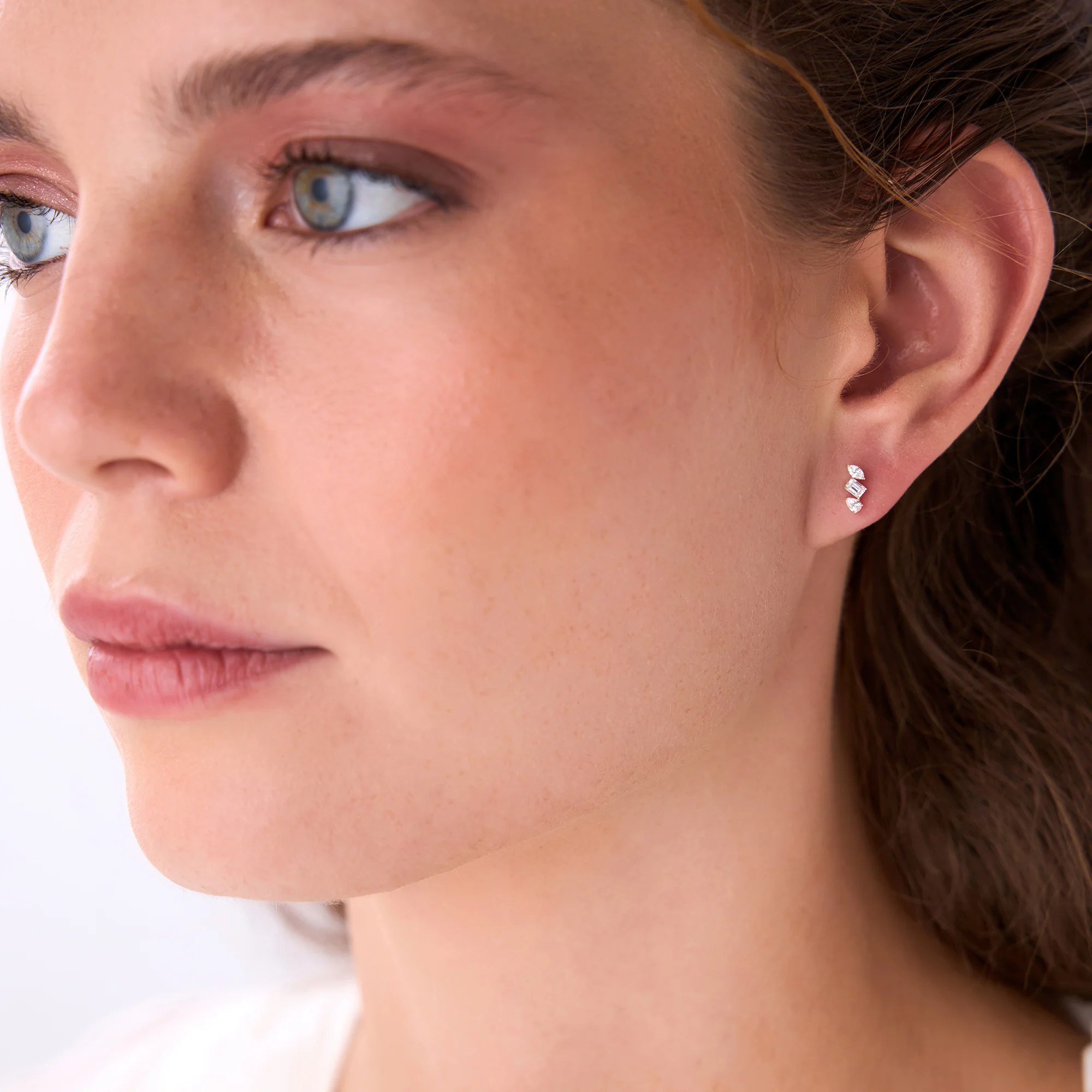 14k Emerald Cut Marquise and Pear Shaped Diamond Studs - Image 2