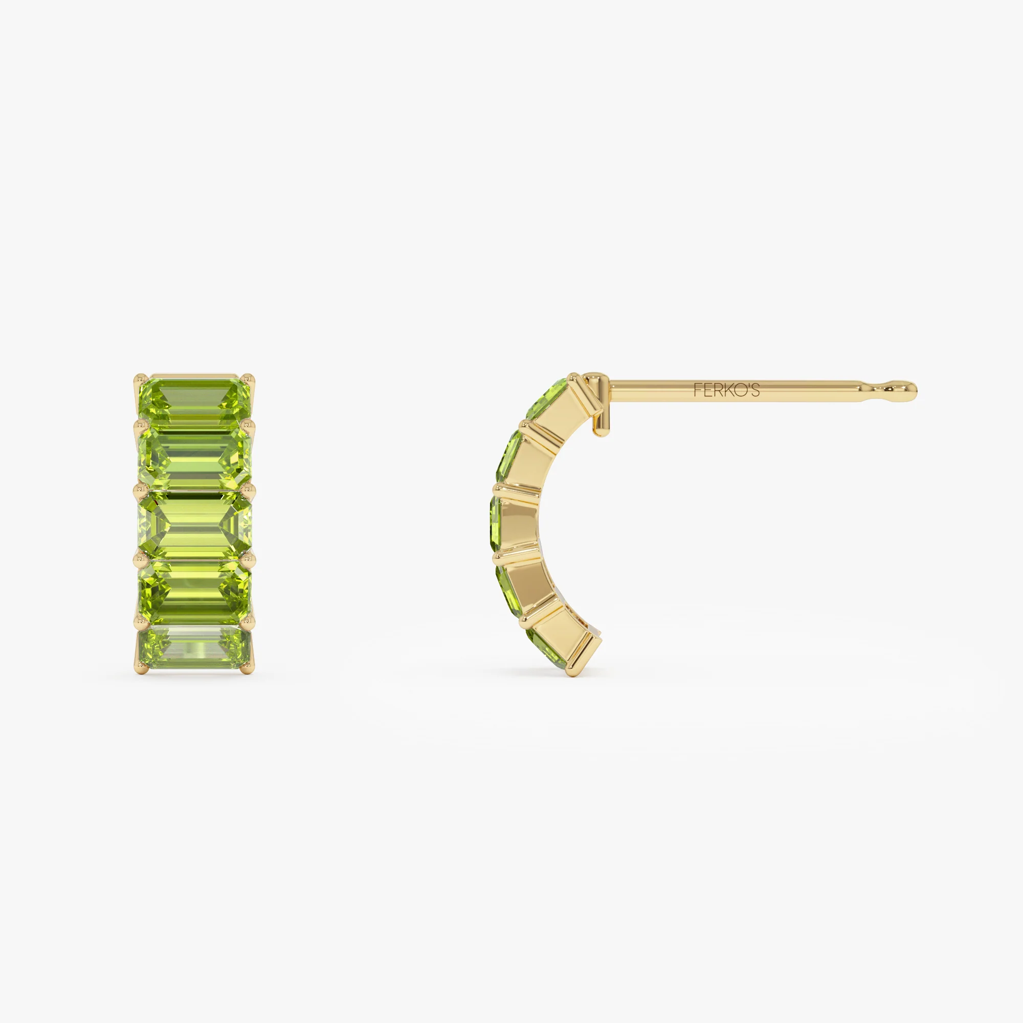 14K Emerald Cut Peridot Half Hoop Earrings - Image 7