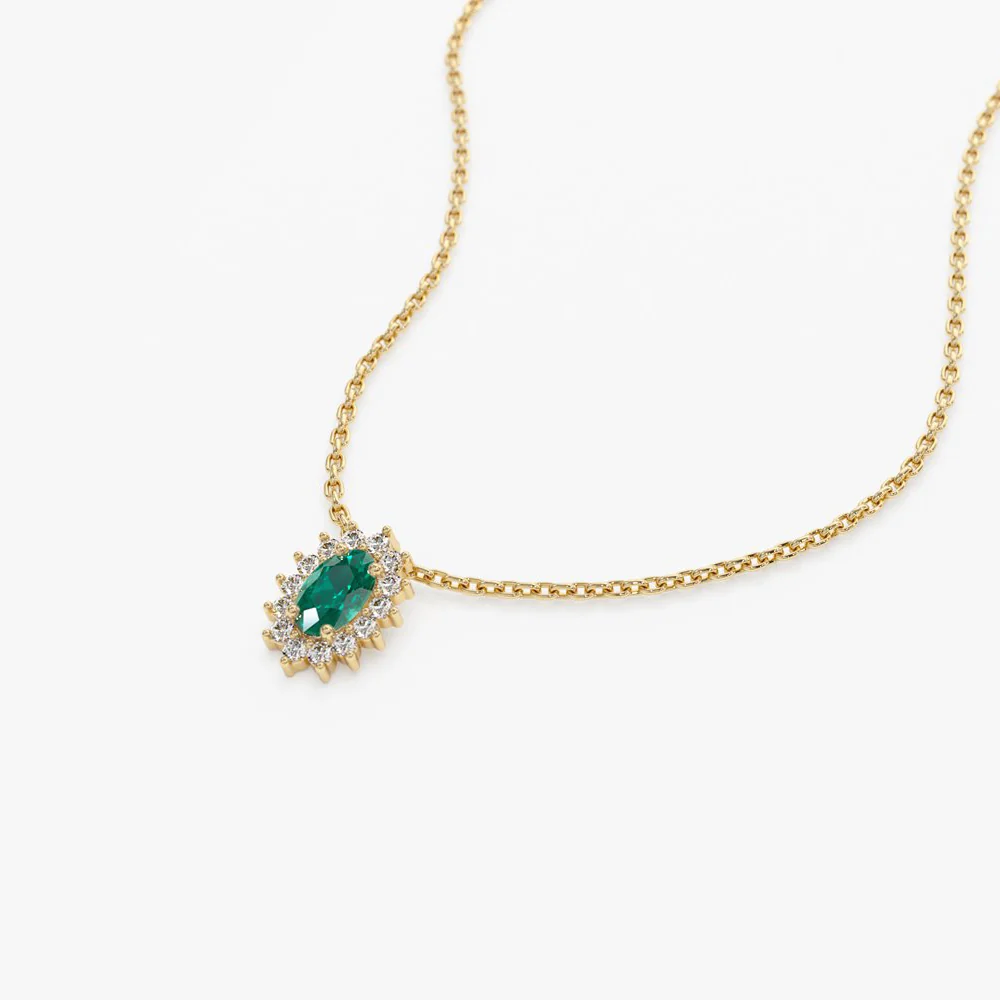 14k Emerald Necklace with Halo Diamonds - Image 6