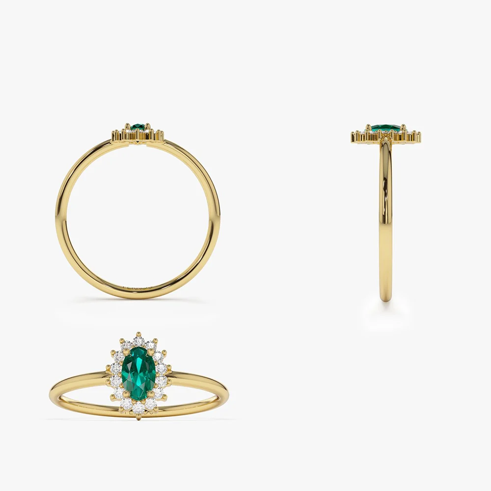 14k Emerald Ring with Halo Diamonds - Image 9