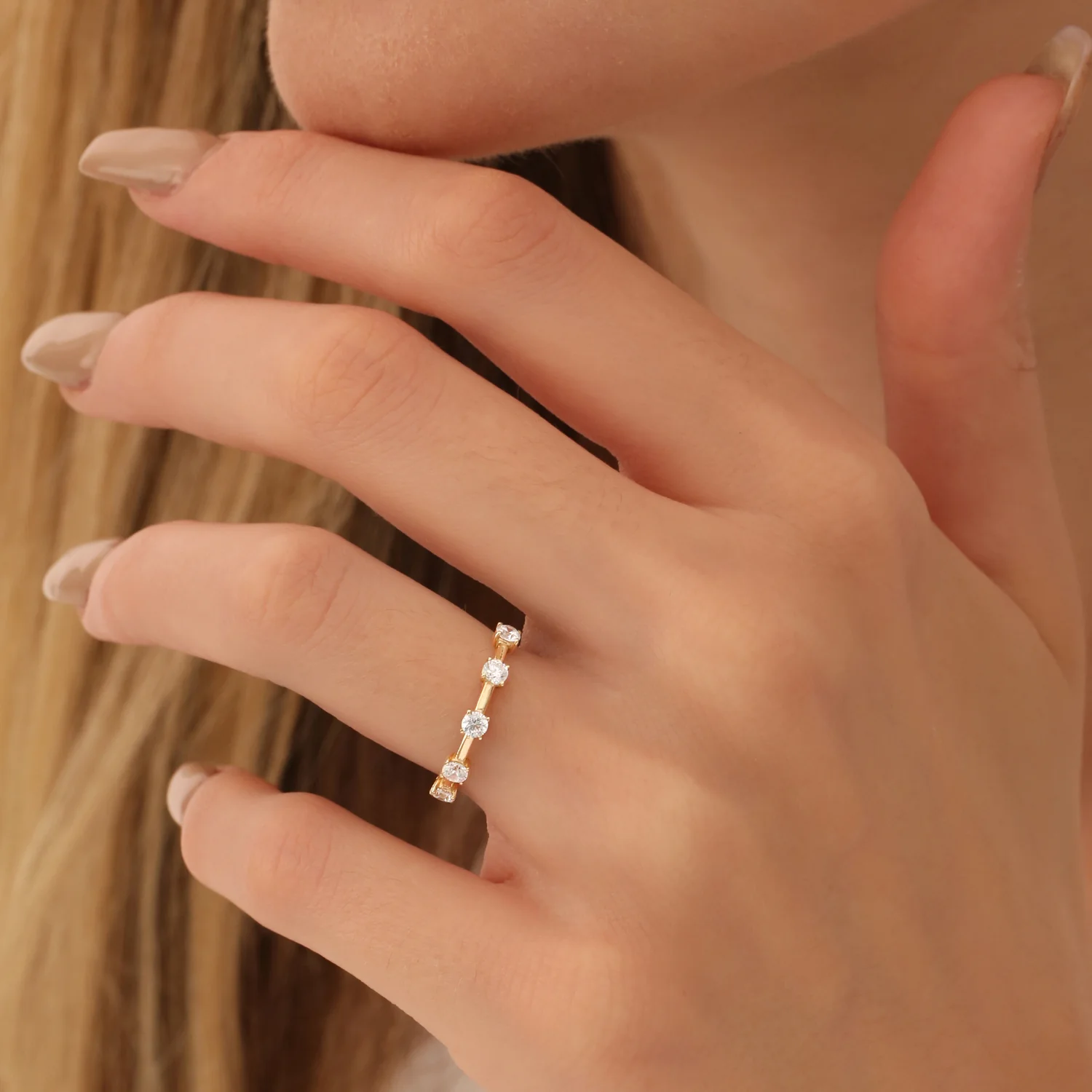 0.50 ctw 14k Five Stone Prong Setting Lab Grown Round Diamond Ring -Tessa - Image 2