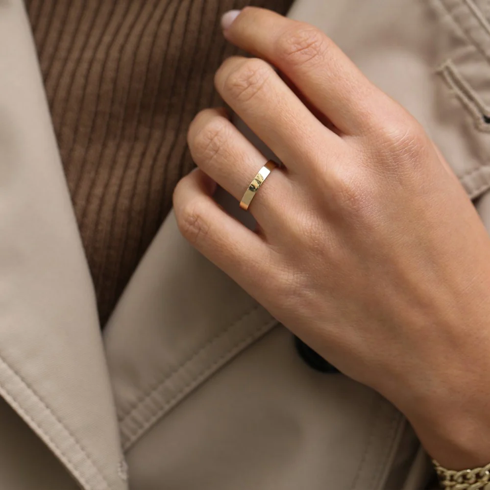 14K Flat 3MM Wedding Band - Image 6