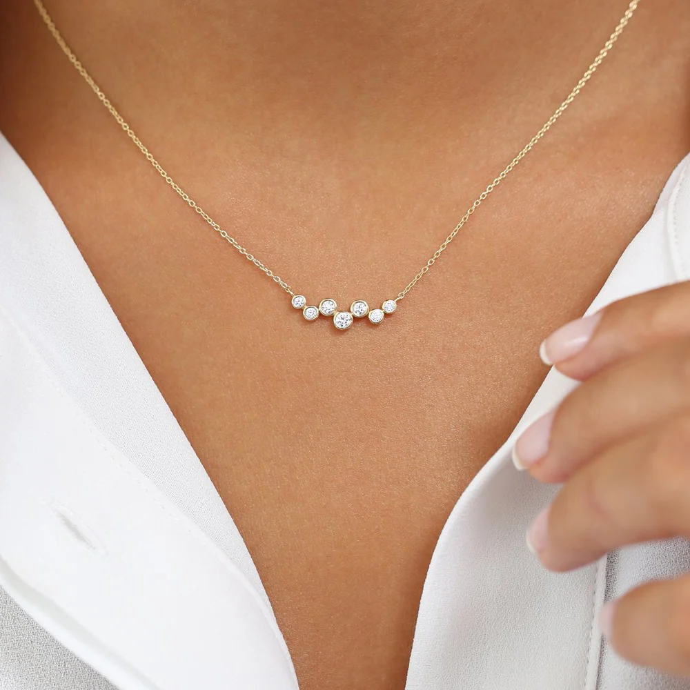14K Gold Floating Diamond Bubble Necklace - Image 3