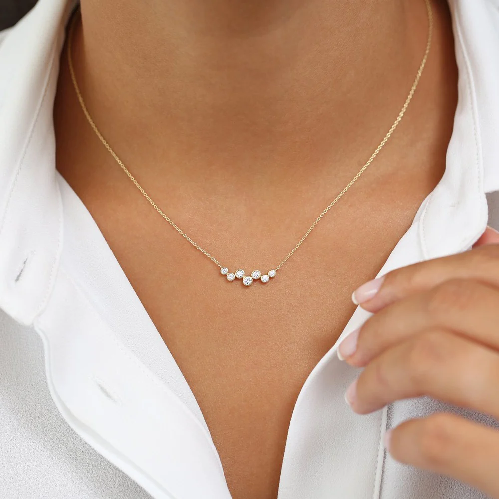 14K Gold Floating Diamond Bubble Necklace - Image 4