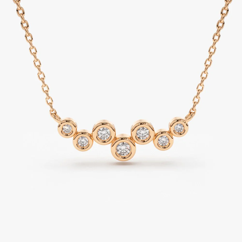 14K Gold Floating Diamond Bubble Necklace - Image 5