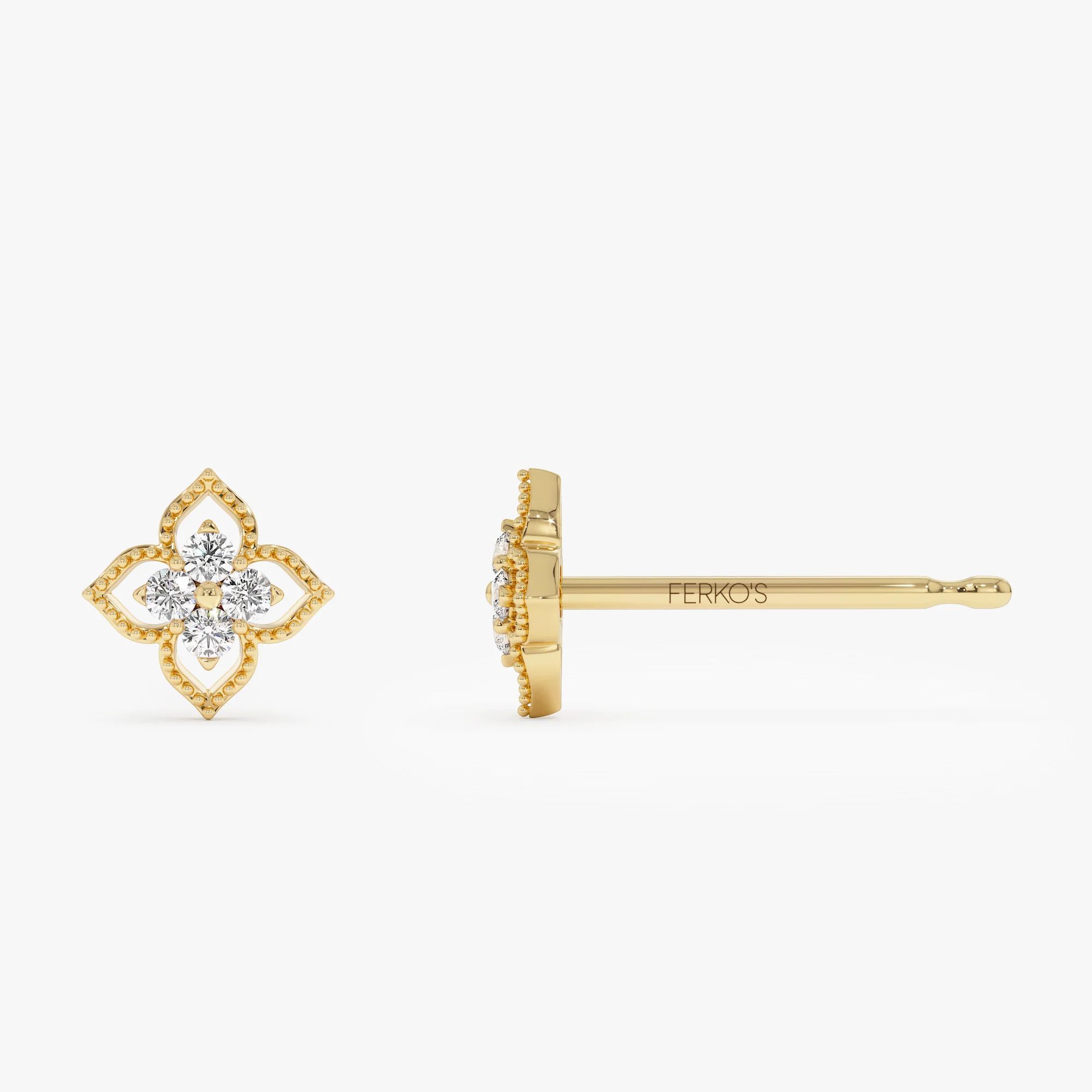 14K Floral Design Diamond Cluster Stud Earrings - Image 7