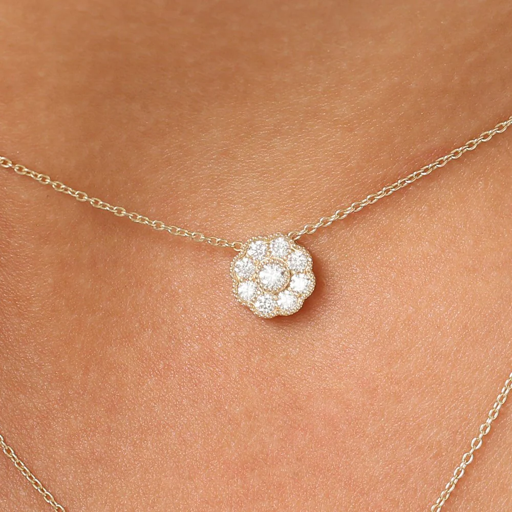 14k Floral Diamond Pendant - Image 2