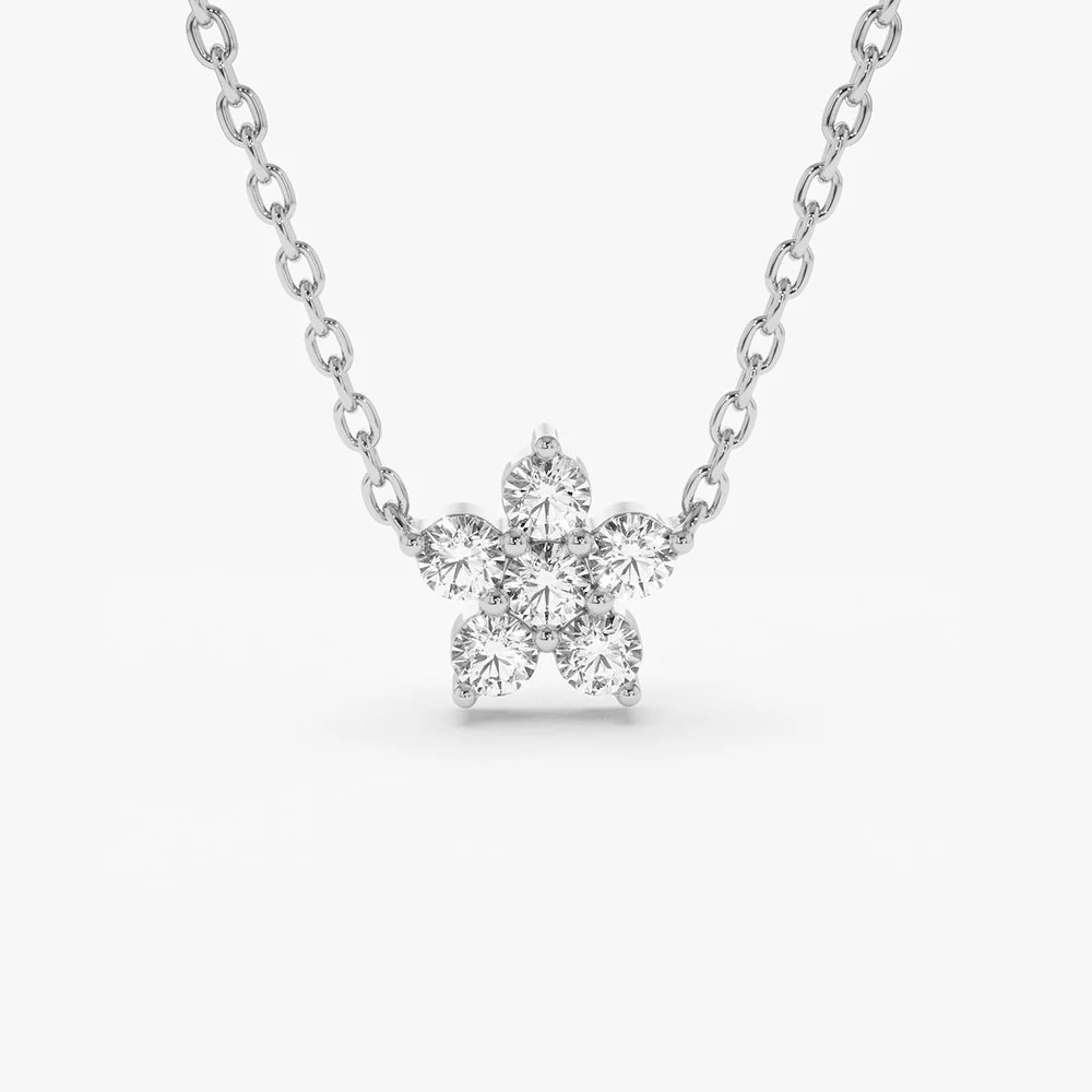 14K Gold Flower Charm Diamond Necklace - Image 4