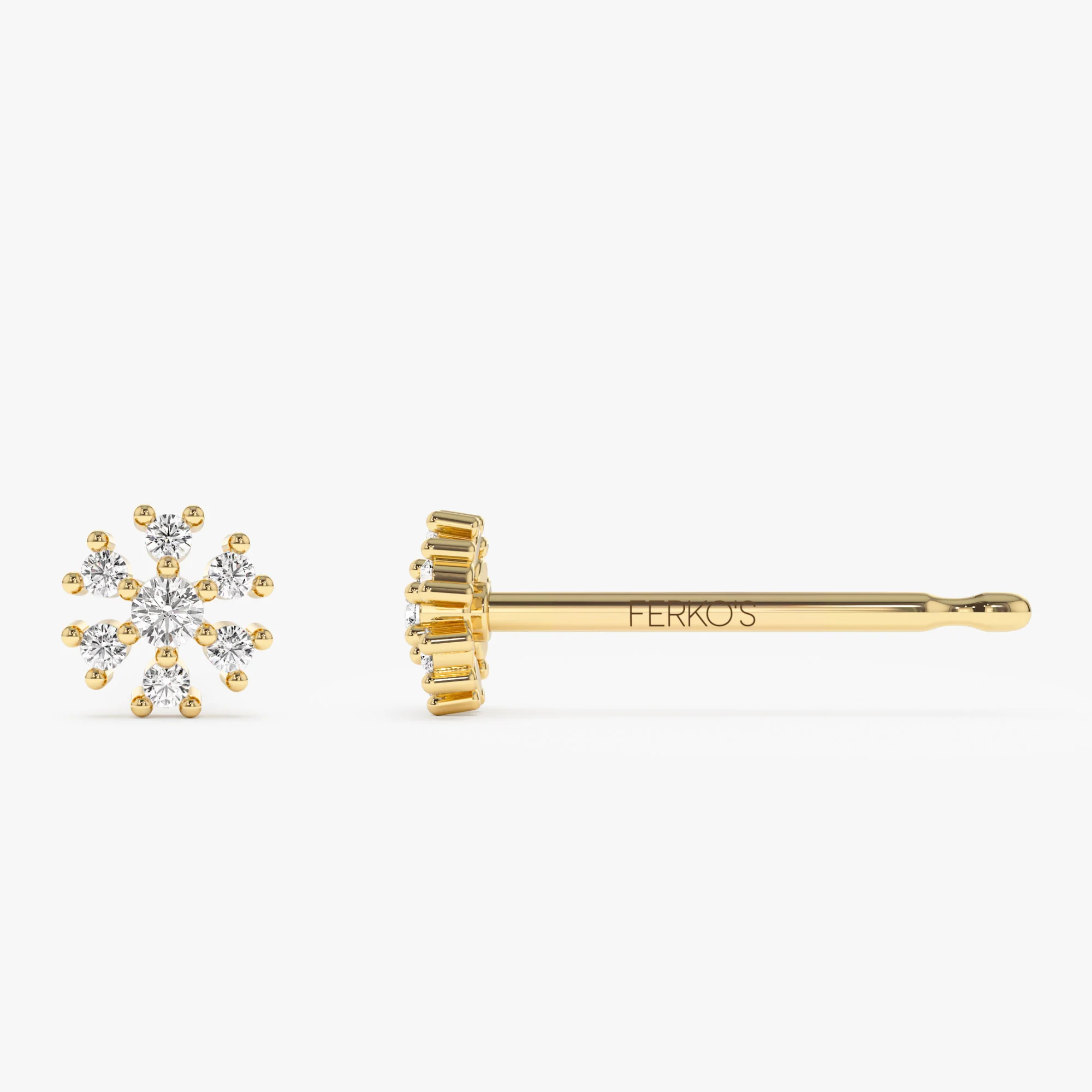 14K Petite Flower Design Diamond Stud Earrings - Image 8