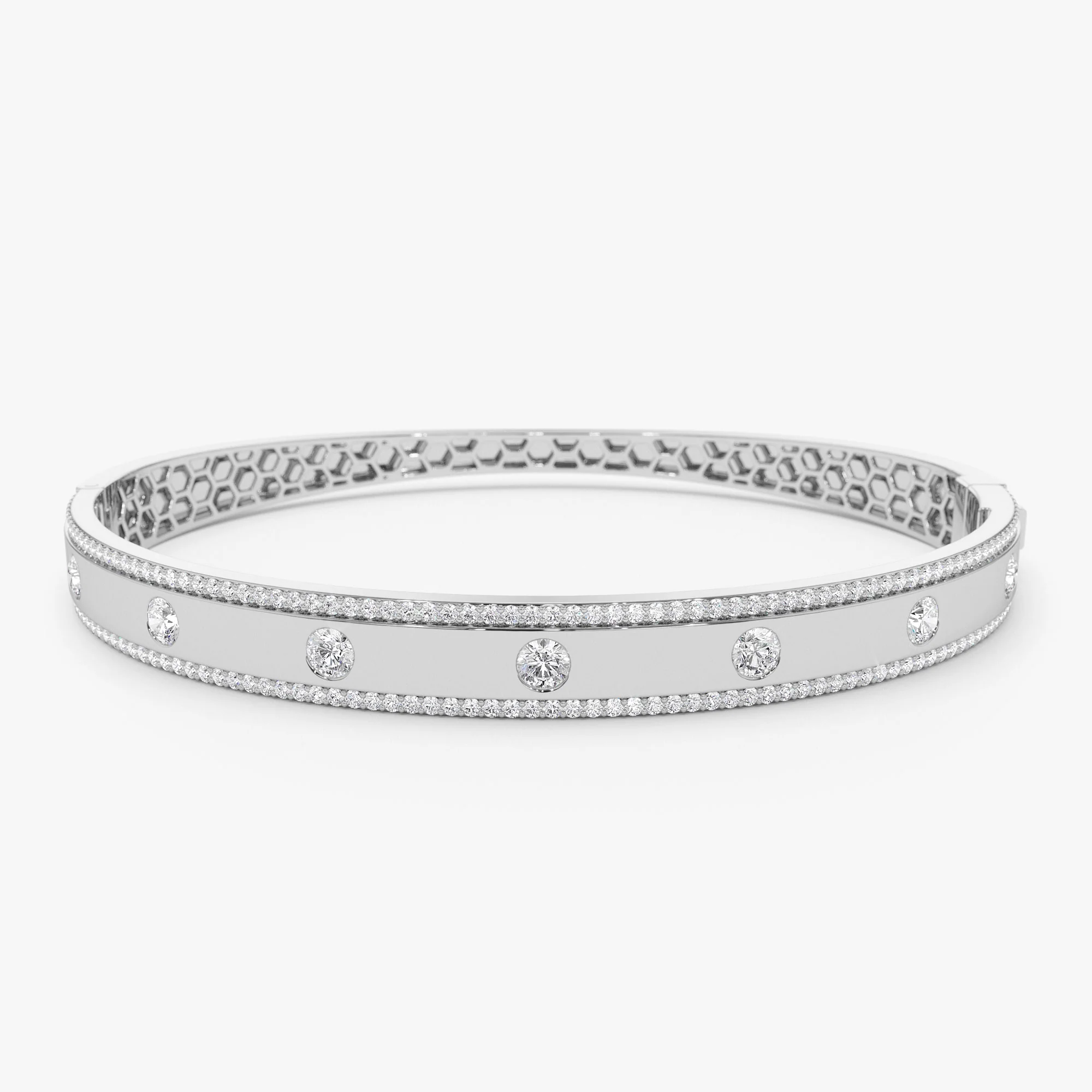 14K Flush Set Diamond Bangle with Pave Edges - Image 6