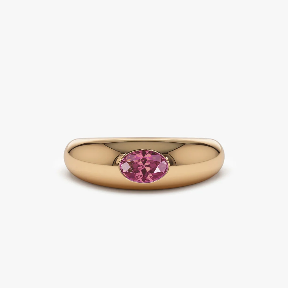 14k Flush Set Oval Pink Sapphire Dome Ring - Image 6