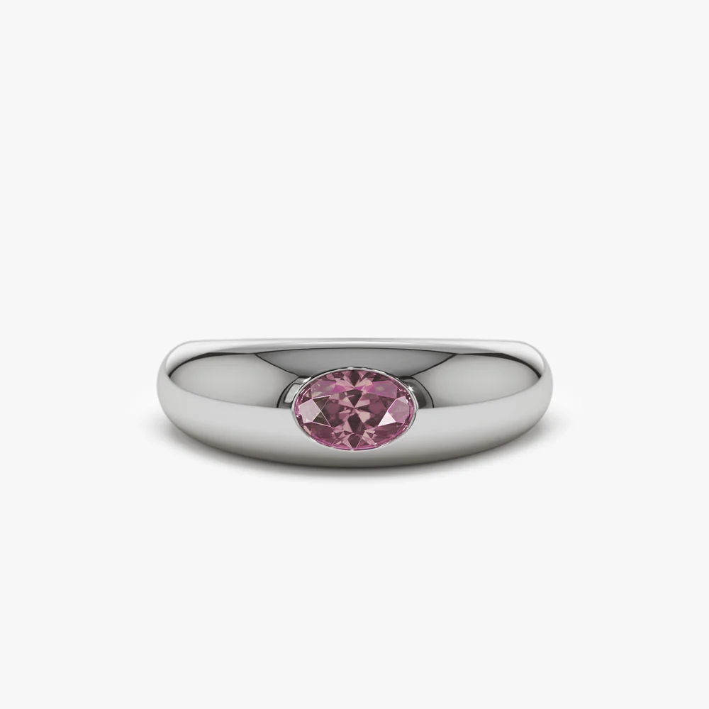 14k Flush Set Oval Pink Sapphire Dome Ring - Image 7