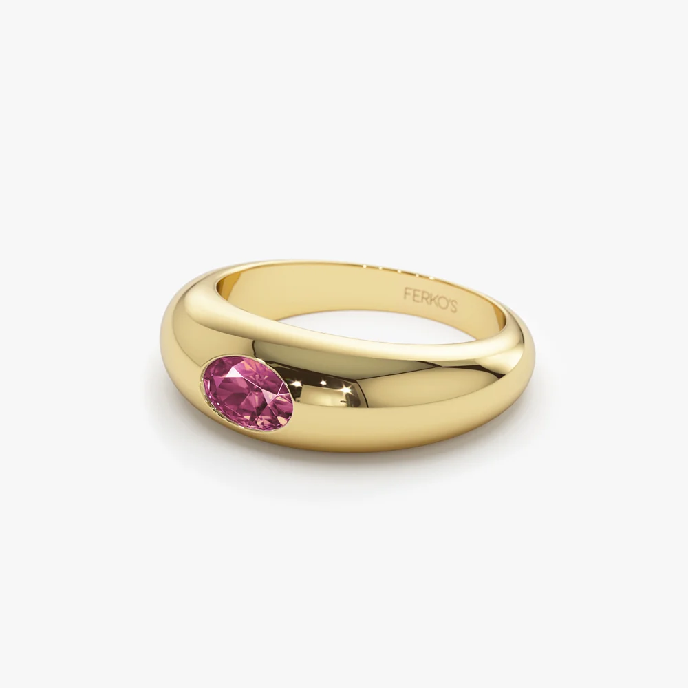14k Flush Set Oval Pink Sapphire Dome Ring - Image 8