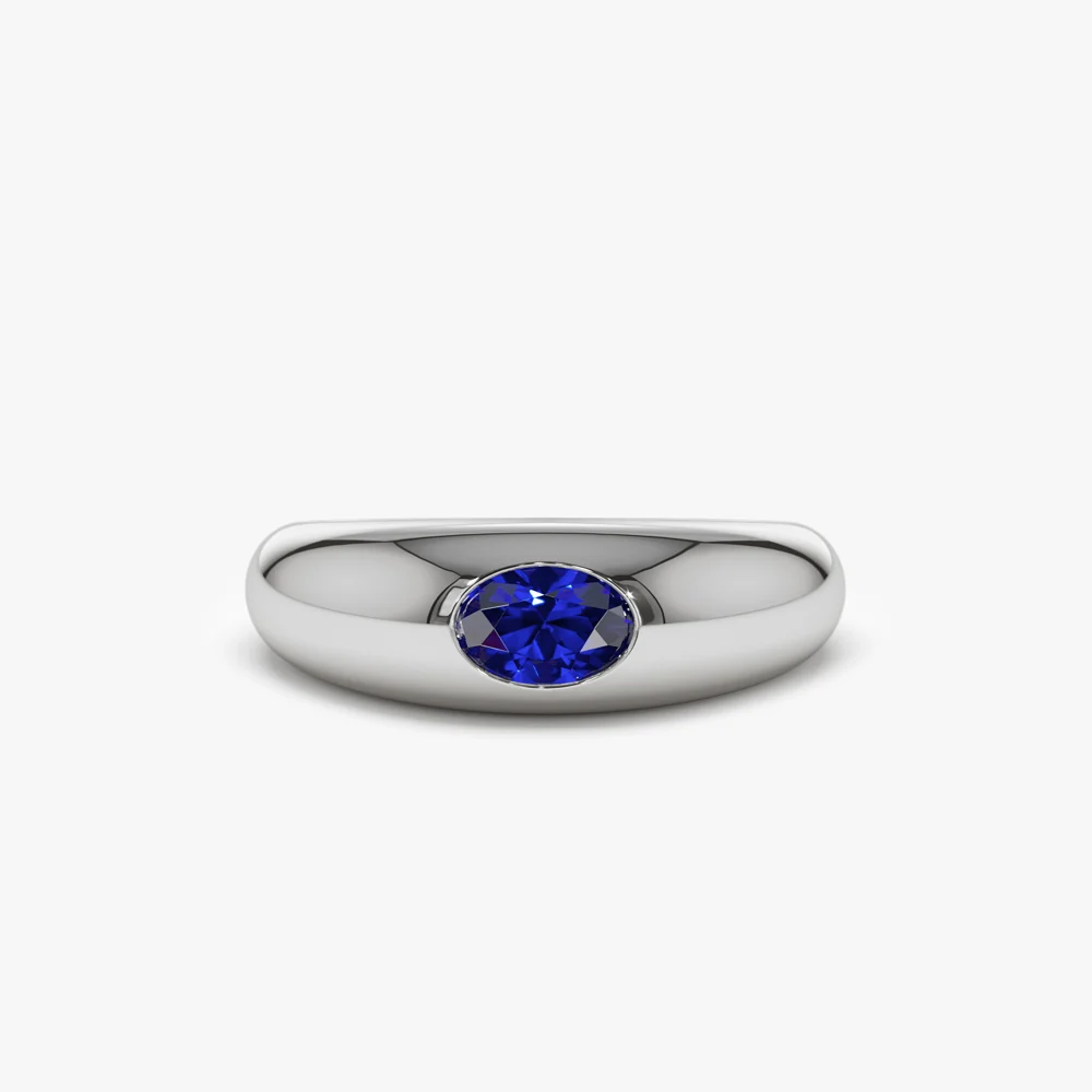 14k Flush Set Oval Sapphire Dome Ring - Image 5