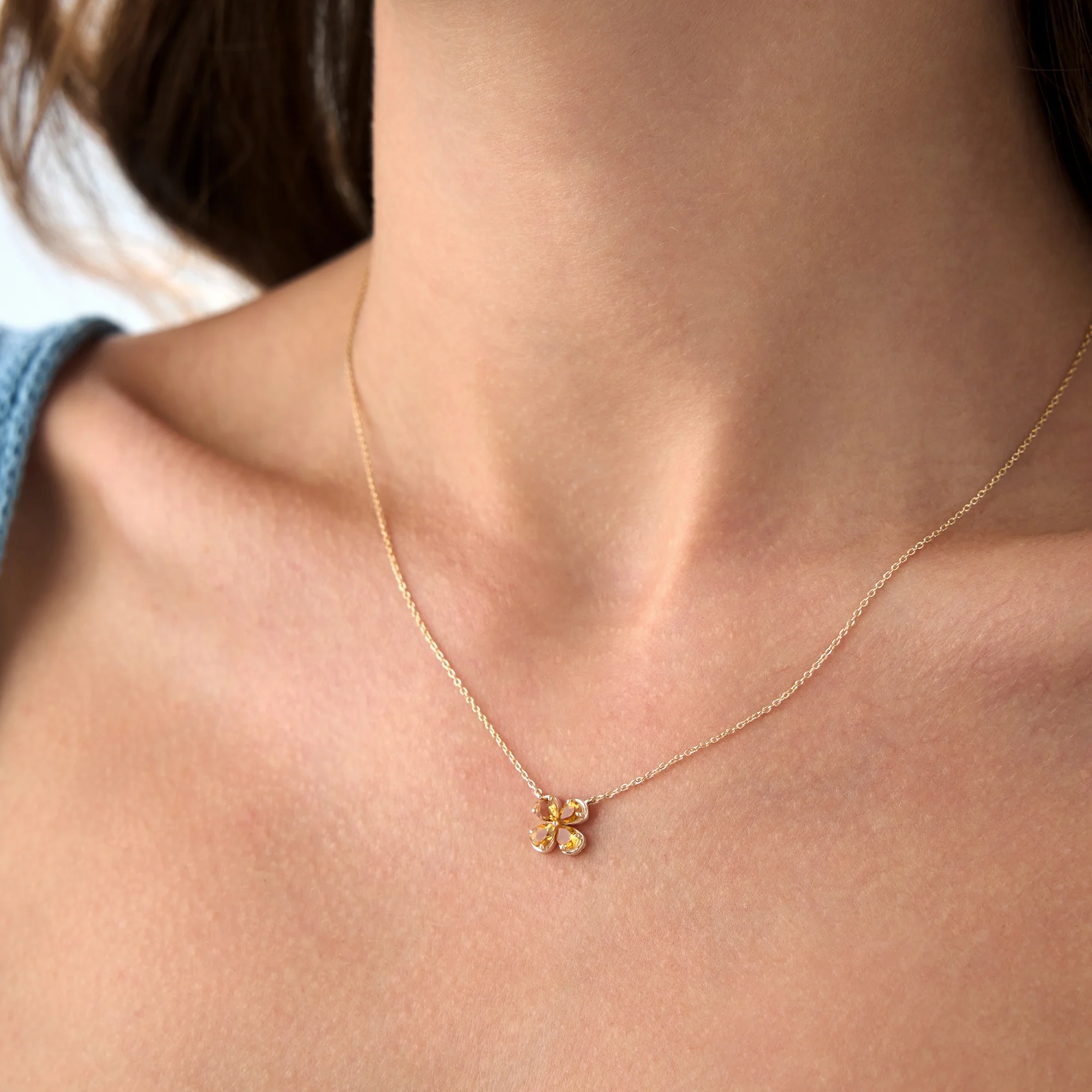 14K Four Leaf Citrine Clover Necklace - Image 3