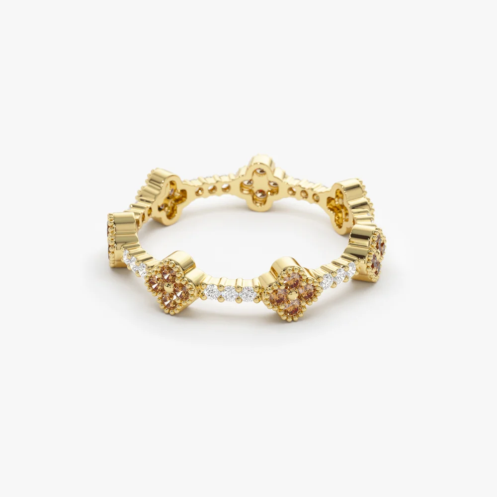 14k Full Eternity Clover Citrine and Diamond Ring - Image 7