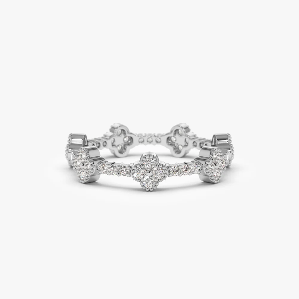14k Full Eternity Clover Diamond Ring - Image 6