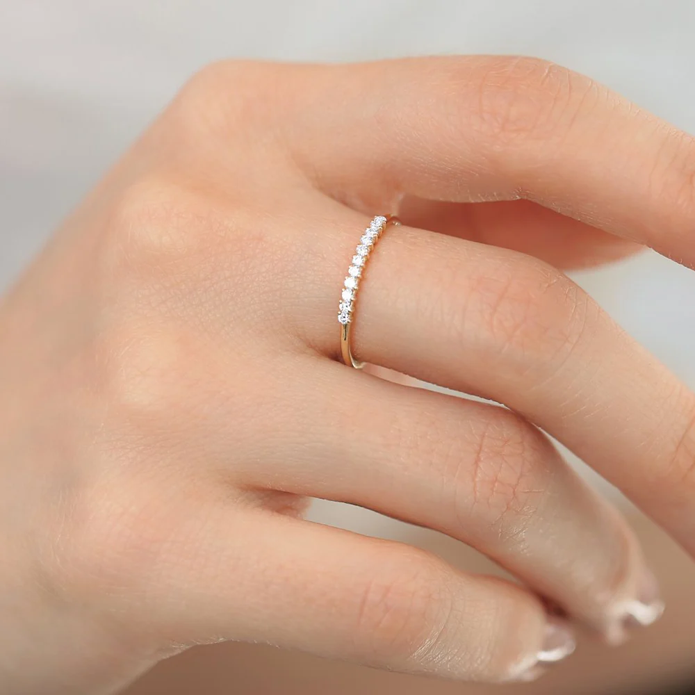 14K Gold 11 Stone Petite Diamond Wedding Band - Image 3