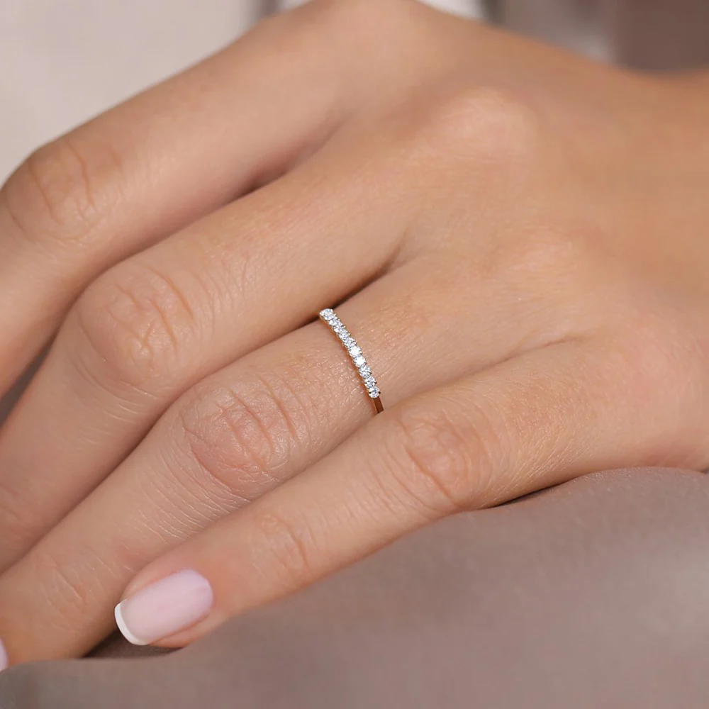 14K Gold 11 Stone Petite Diamond Wedding Band - Image 4