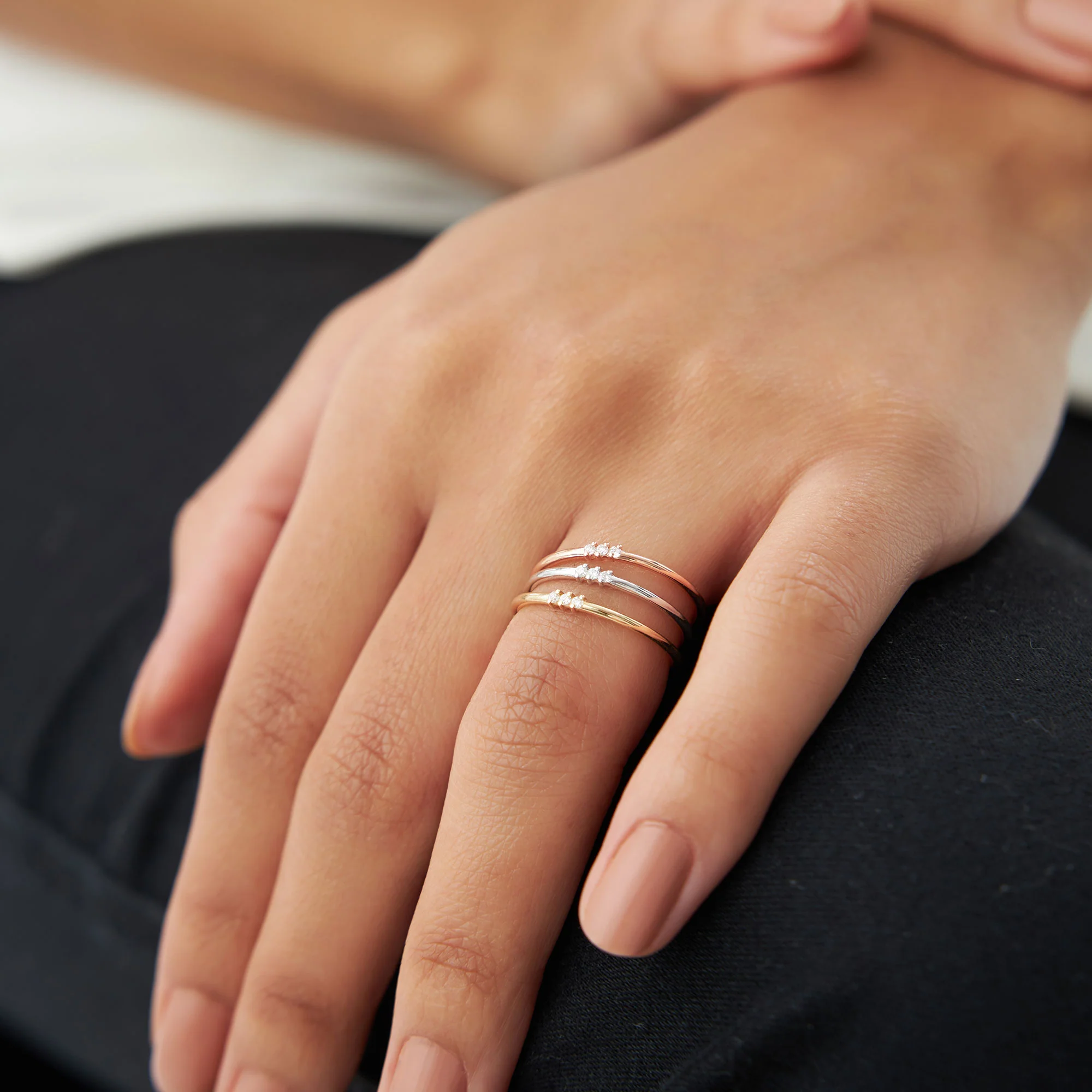 14K Gold 3 Stone Minimalist Diamond Ring - Image 6