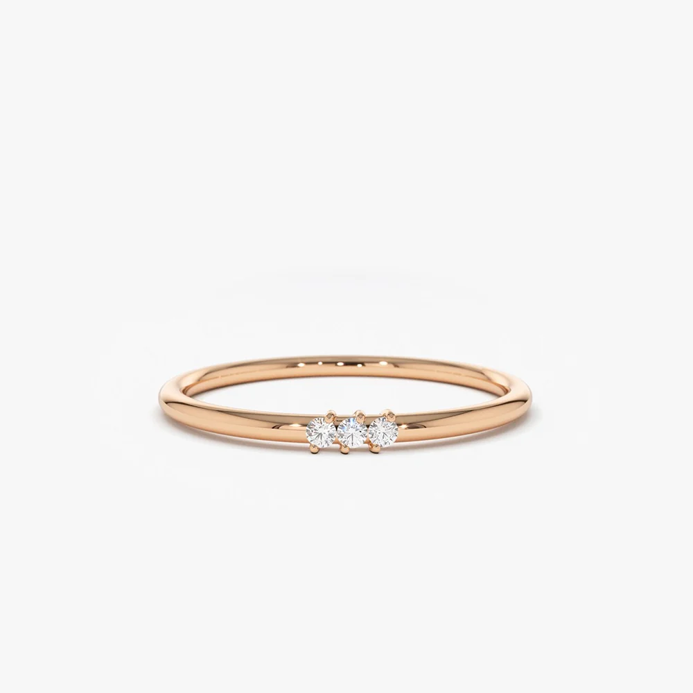 14K Gold 3 Stone Minimalist Diamond Ring - Image 8