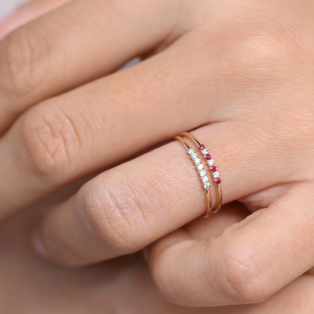 14k Gold 7 Stone Petite Diamond Wedding Band - Image 4