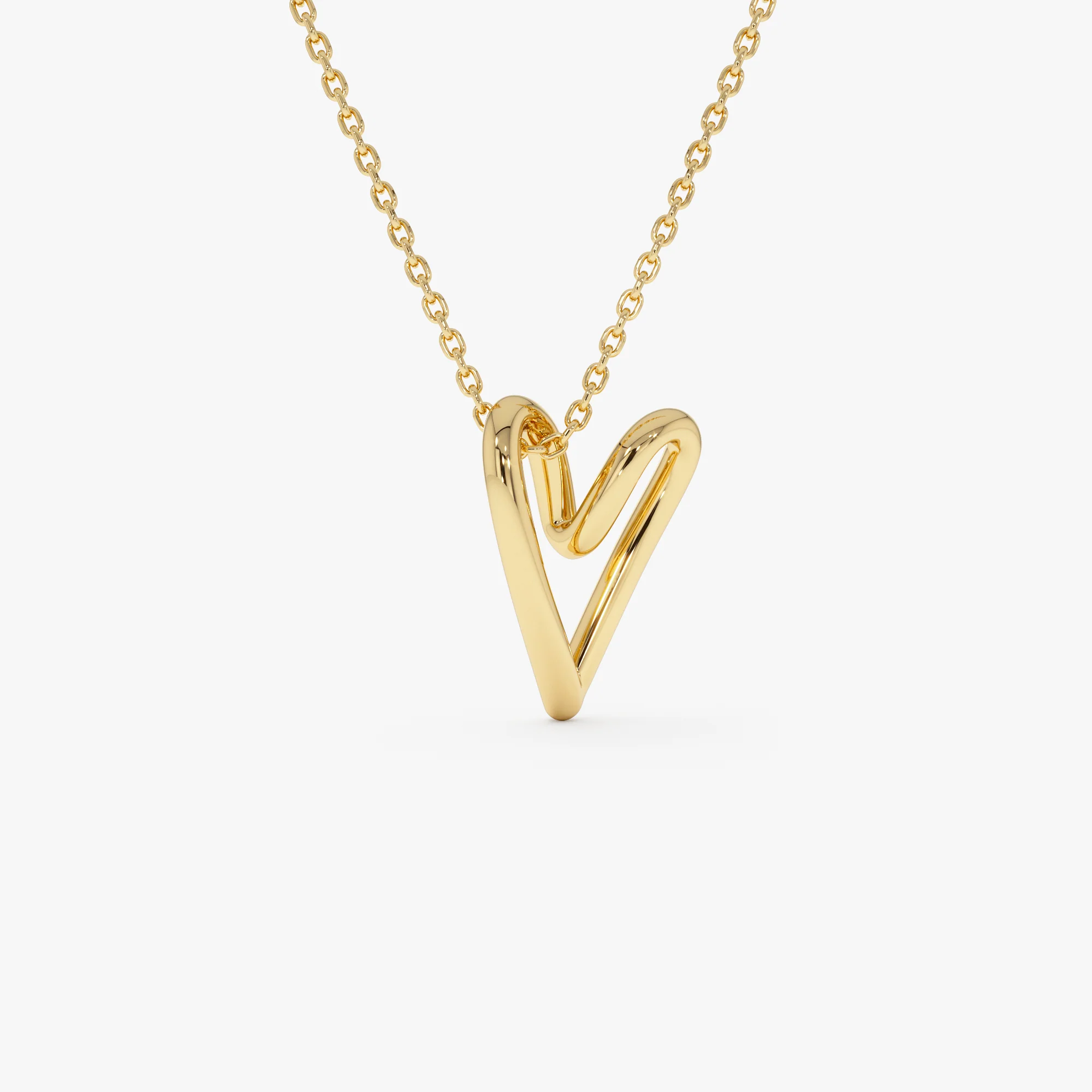 14K Gold Abstract Open Heart Pendant Necklace