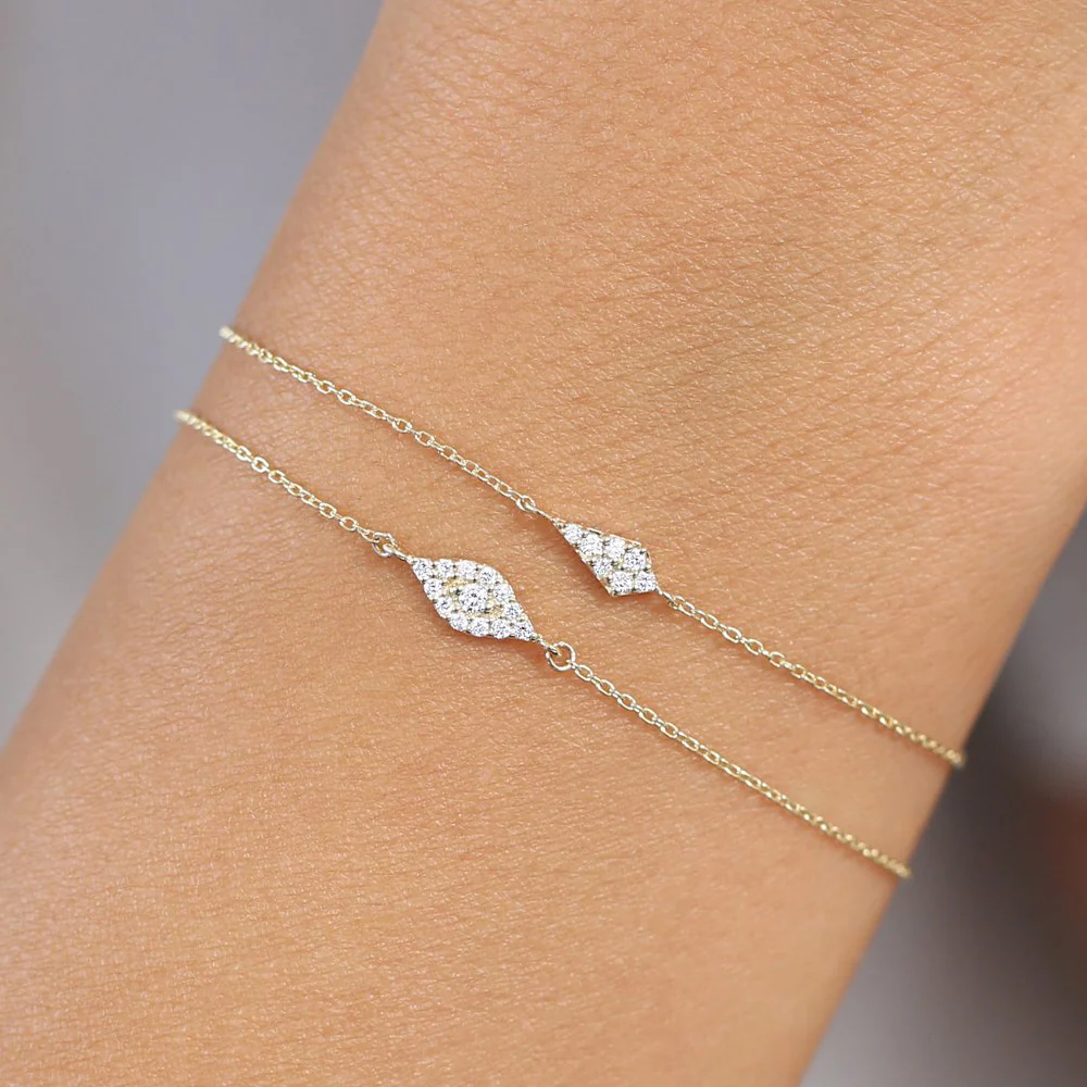 14k Gold All Diamond Evil Eye Bracelet - Image 3