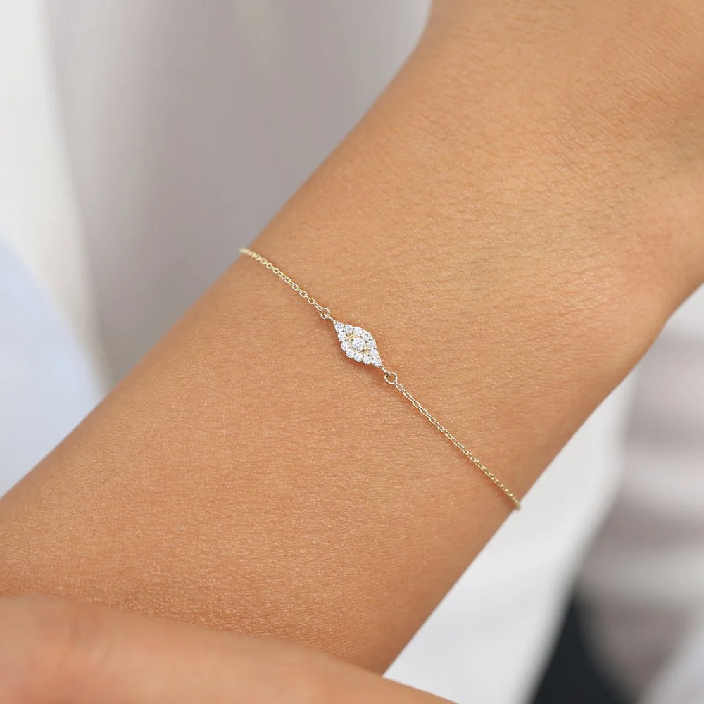 14k Gold All Diamond Evil Eye Bracelet - Image 5