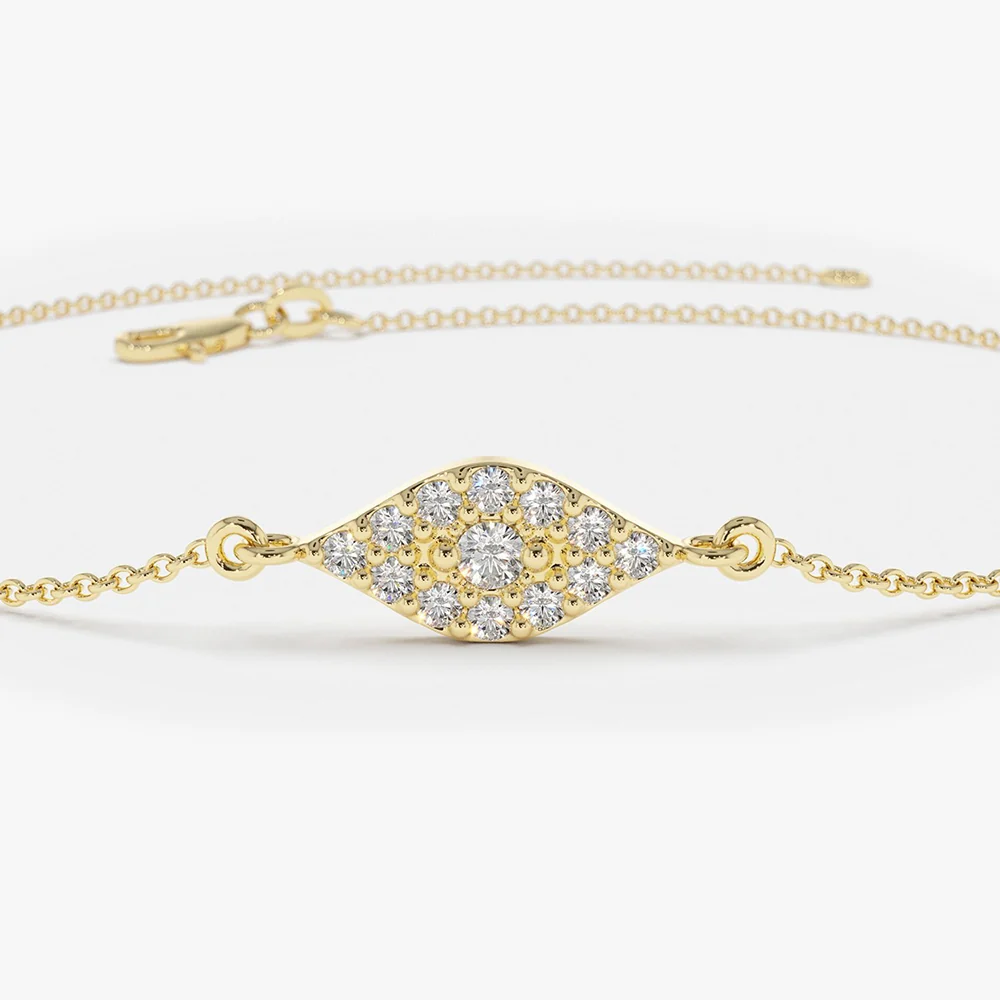 14k Gold All Diamond Evil Eye Bracelet - Image 9