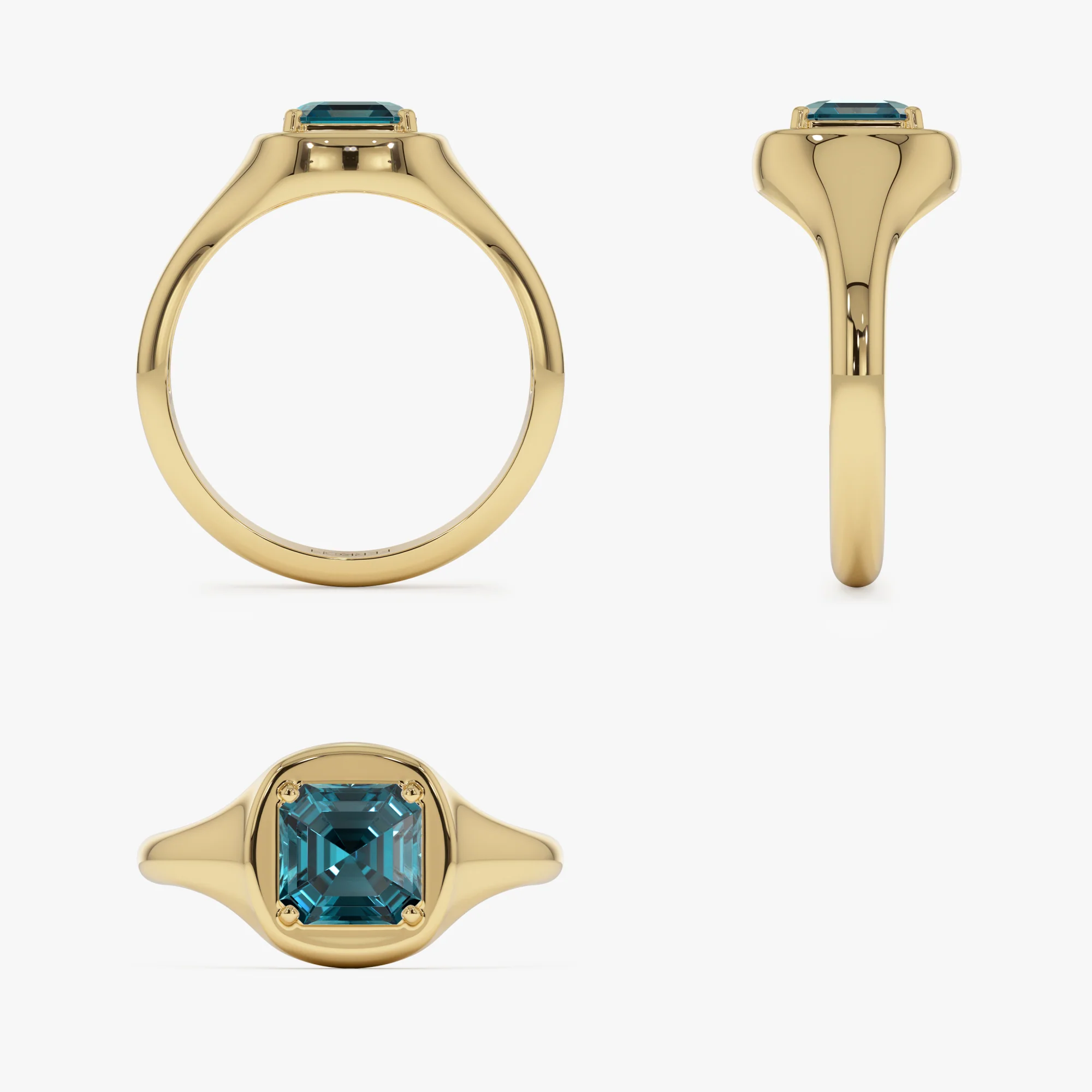 14K Asscher Cut London Blue Topaz Signet Ring - Image 9