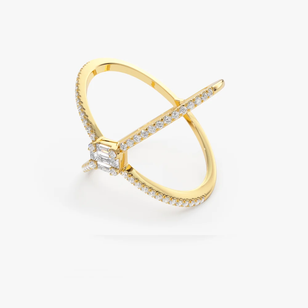 14k Gold Baguette and Round Diamond Illusion Setting Statement Ring - Image 7