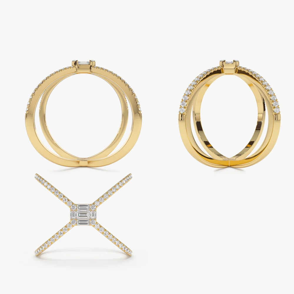 14k Gold Baguette and Round Diamond Illusion Setting Statement Ring - Image 8