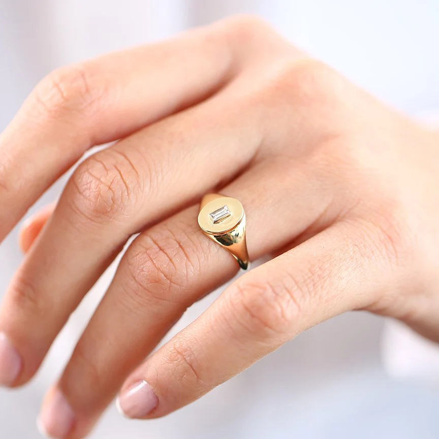 14K Gold Baguette Diamond Signet Ring - Image 4