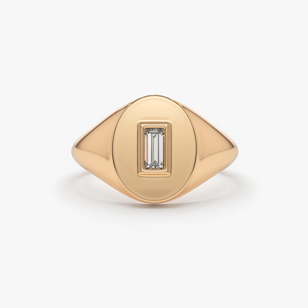 14K Gold Baguette Diamond Signet Ring - Image 5