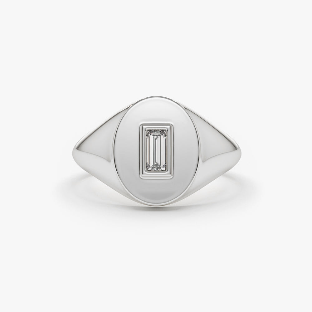 14K Gold Baguette Diamond Signet Ring - Image 6