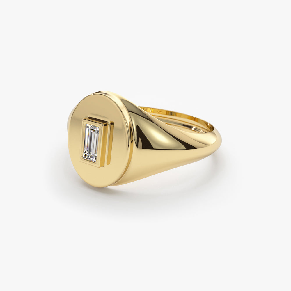 14K Gold Baguette Diamond Signet Ring - Image 7