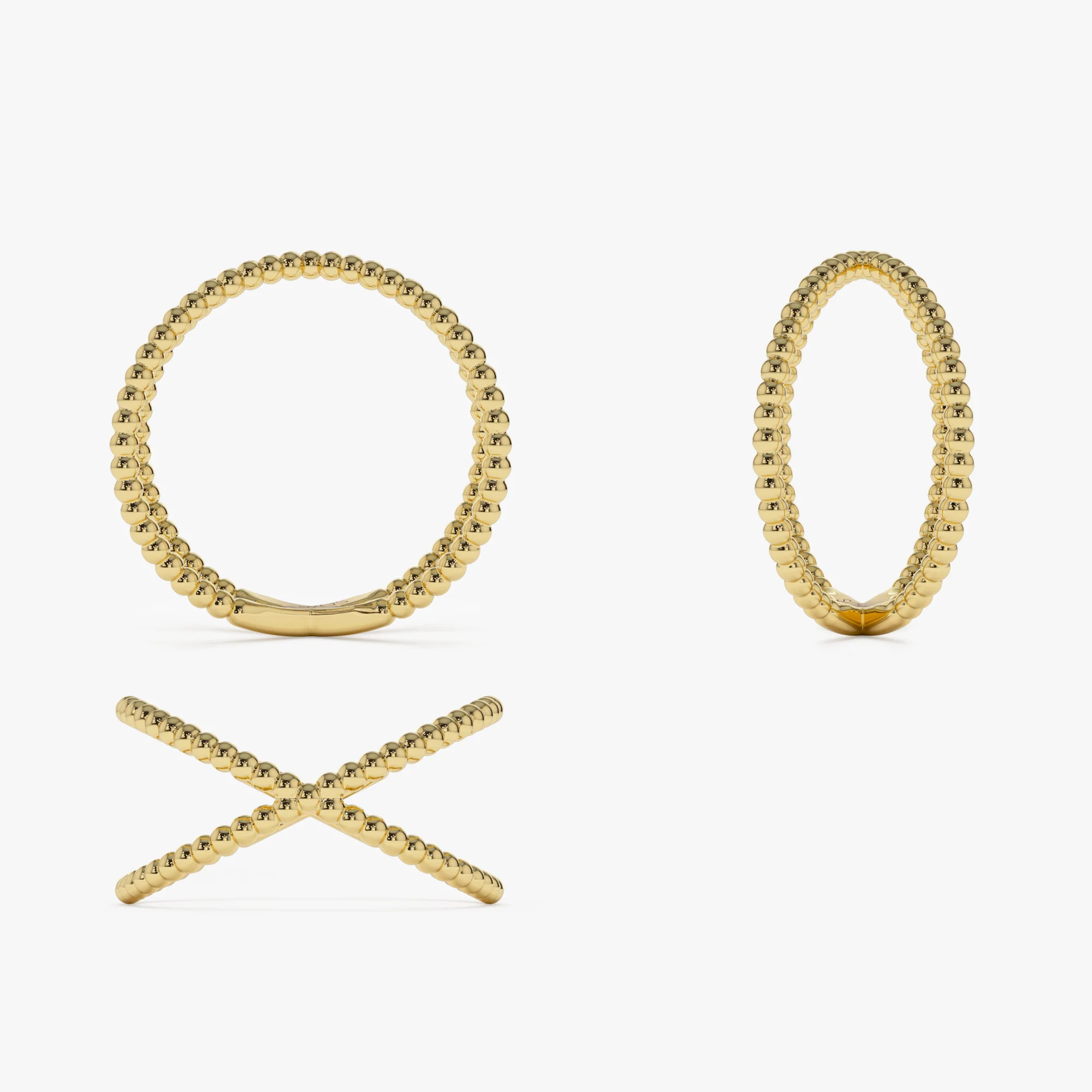 14K Gold Beaded Band Criss Cross Statement Ring - Image 10
